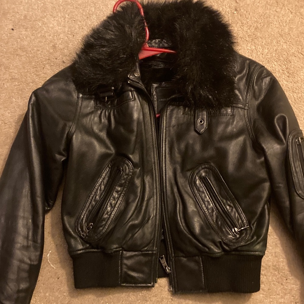 Italy Leather Jacket with Fur Collar